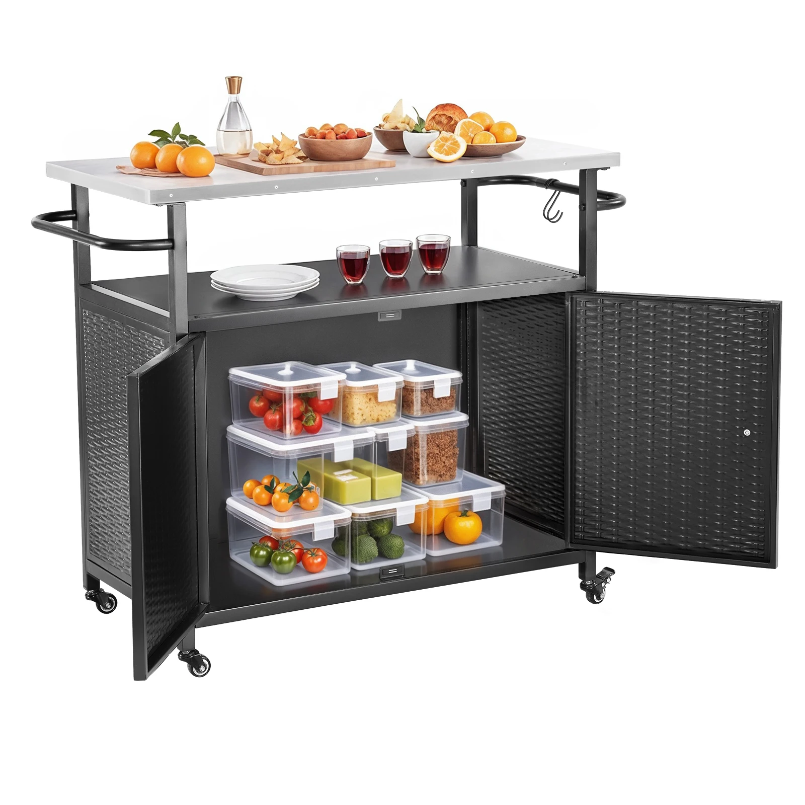 Outdoor Grill Cart with Storage Cabinet Metal Grill Cart Kitchen - Image 2