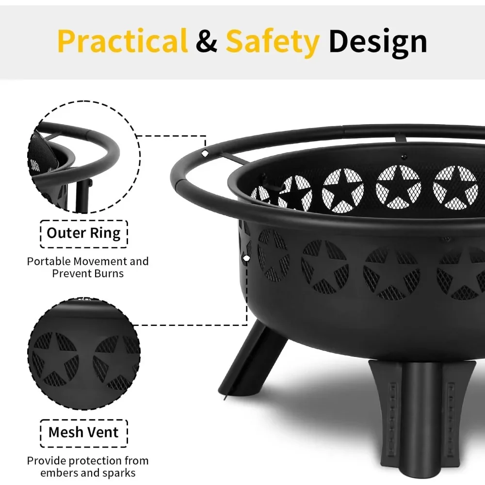 2 in 1 Fire Pit with Grill, Large 31" Wood Burning Fire Pit with Swivel - Image 4
