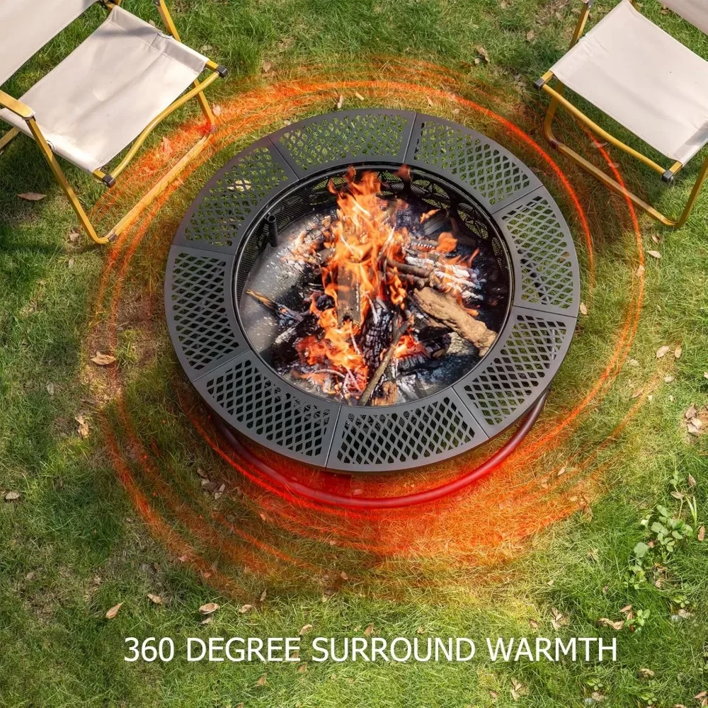 36 Inch Fire Pit with Cooking Grill, Outdoor Wood Burning BBQ - Image 2