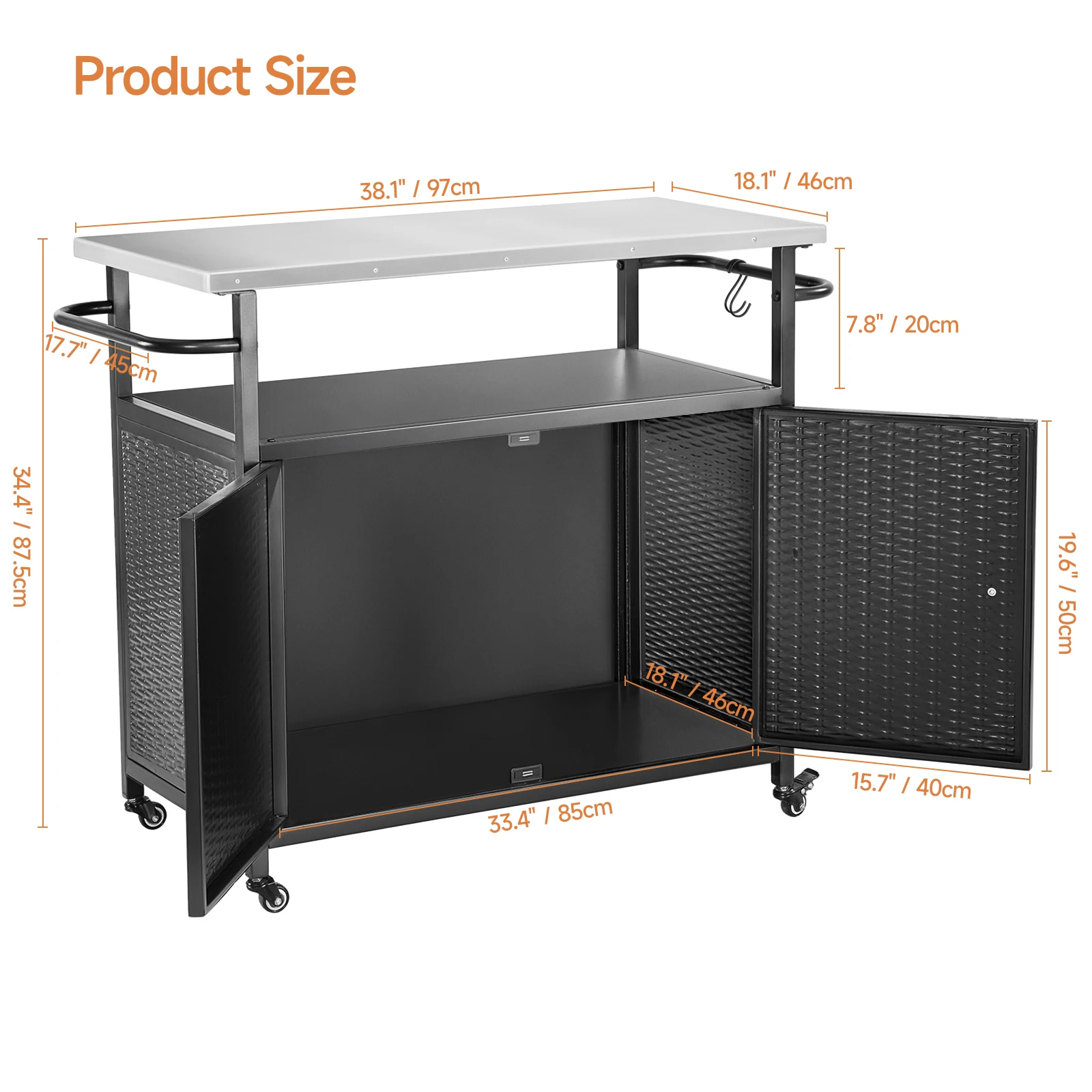 Outdoor Grill Cart with Storage Cabinet Metal Grill Cart Kitchen - Image 4