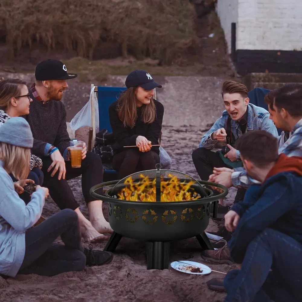 2 in 1 Fire Pit with Grill, Large 31" Wood Burning Fire Pit with Swivel - Image 6