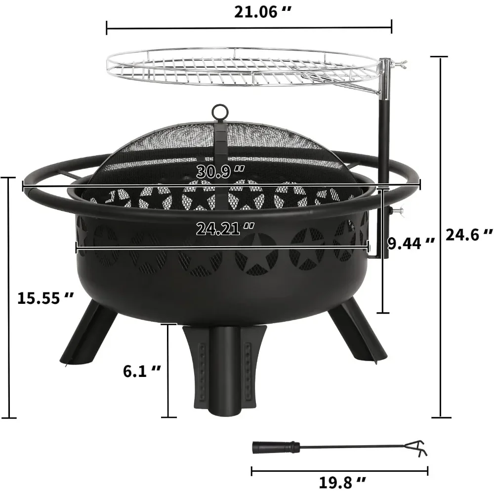 2 in 1 Fire Pit with Grill, Large 31" Wood Burning Fire Pit with Swivel - Image 5
