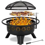 2 in 1 Fire Pit with Grill, Large 31" Wood Burning Fire Pit with Swivel
